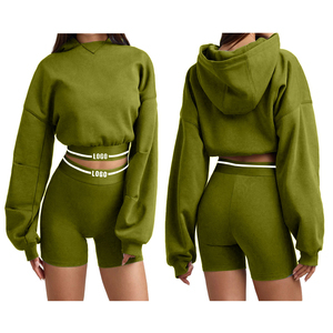 Conjuntos de pantalones cortos y Sudadera con capucha bordada de invierno cómoda y ligera para mujer Calidad Premium Elegante Ajuste regular 100% algodón - Product Image 1