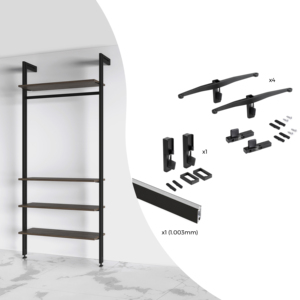 Kit di mobili per ufficio lungo 1m di Emuca con 4 ripiani in legno e 1 staffa sospesa per barra Zero realizzata in alluminio verniciato in plastica Zamak - Product Image 1