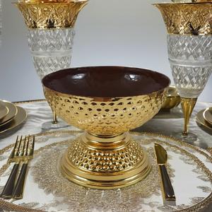 Pedestal decorativo martillado de aluminio de estilo árabe, cuenco para servir frutas de Chocolate chapado en oro, el diseño más Popular para cuencos de Metal - Product Image 6