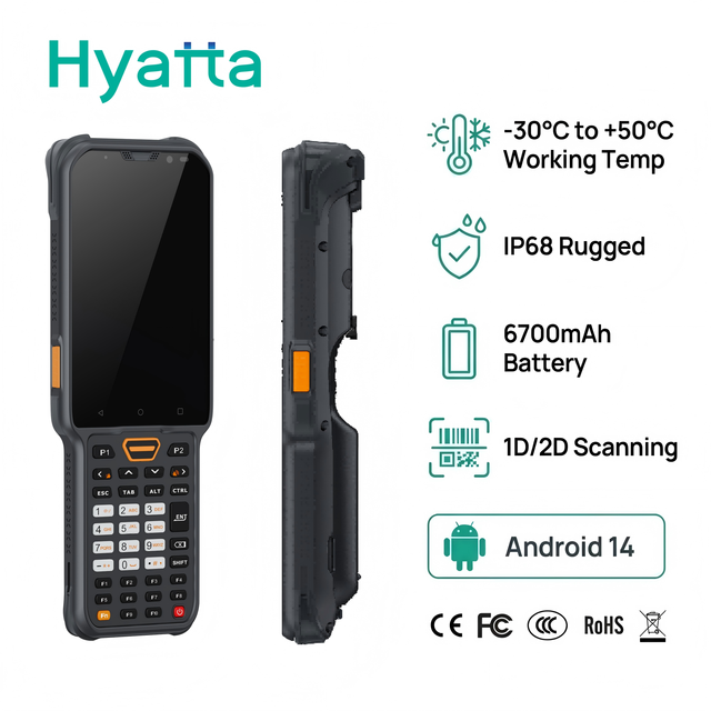 PDA Robusto Lector Codigos 1D/2D Cadena Frio 38 Teclas IP68 Android 14 Bateria Intercambiable Caliente 6700mAh