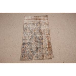 1.7x3.2 ft Rug, Vintage Turkish Rug, <b>Brown</b> Gray Ikat <b>Wool</b> Rug - Product Image 1