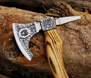 Vente en gros de hache de camping personnalisée de haute qualité OEM ODM service Damas hache de camping Viking forgée à la main belle gaine en cuir à couver - Product Image 3