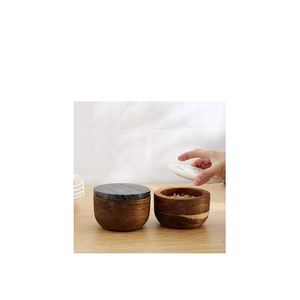 Bol à sucre en bois et couvercle en marbre Bol à condiments Petit-déjeuner Suger Set Condiment en bois Se Sel avec produit en vente - Product Image 1
