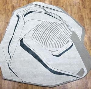 Alfombra de lana con mechones a mano de lujo personalizada, diseño moderno de rayas abstractas en beige topo, hecha a mano en la India para uso doméstico - Product Image 3