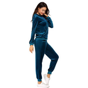 2024 Autumn Winter Breathable Eco-Friendly <b>Velvet</b> Two-Piece <b>Women's</b> <b>Tracksuit</b> Set with Zip Hooded Top and Long Pants - Product Image 5