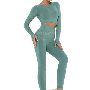 ชุดโยคะไร้รอยต่อแบบ Private Label เสื้อครอปท็อปและกางเกงโยคะ ชุดออกกำลังกายสำหรับผู้หญิง ชุด 2 ชิ้น - Product Image 4