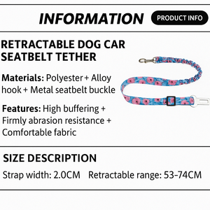 Sabuk pengaman hewan peliharaan cetak kustom tali sabuk pengaman mobil nilon anjing tahan lama Harness dapat diatur dan tali kursi mobil anjing kucing - Product Image 6