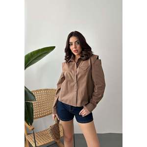 Camisa de Popelina con Detalle de Bolsillo Color Camel - Camel - Product Image 1