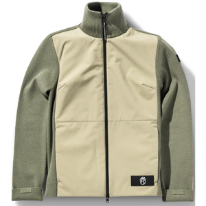 Sage Green Hybrid Knit Jacket for Women Full Zip <b>Quilted</b> Front Panel Warm Stretch Long Sleeve Modern Outdoor Style - Product Image 3