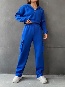 Custom Logo Women Streetwear Half <b>Zip</b> Hoodie & Sweatpants Set Casual <b>Jogger</b> Tracksuit OEM Wholesale Athleisure Suit - Product Image 4