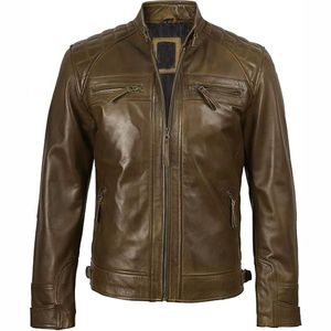 Premium Quality 2025 100% Cowhide Slim Fashion Biker Jacket Unisex <b>Genuine</b> Leather Stand Collar Front Logo XL Size for Winter - Product Image 5