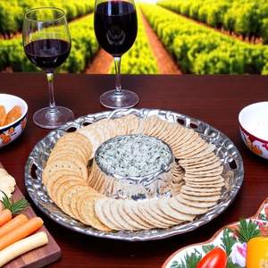 Plateau à croustilles et à trempette en aluminium poli de vente chaude Plateau à collation rond en relief avec bol central inspiré de la nature - Product Image 3