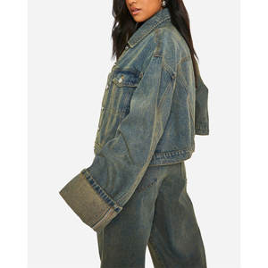 Veste en jean pour femmes vente en gros OEM nouvelles vestes en jean décontractées respirantes en coton délavé à manches - Product Image 6