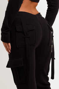 Venta caliente negro 2 piezas Cargo Joggers y corsé corto Sudadera con capucha conjunto de chándal de gran tamaño mujeres 2 piezas Jogger pantalones de chándal conjunto - Product Image 6