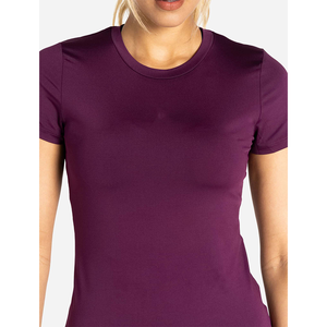 Alta demanda púrpura mujer transpirable de longitud completa suave elástico manga corta Camiseta cuello redondo elegante y Yoga gimnasio entrenamiento camiseta - Product Image 4