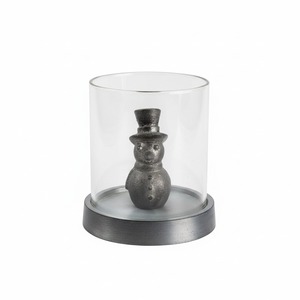 Luxury Glass <b>Candle</b> Holder with Silver Snowman Design Decorative Tabletop Lantern for Home Living Room Decor Christmas Decor - Product Image 1