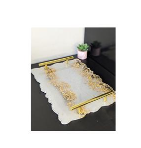 Élégant plateau de service en résine écologique avec finition en marbre fait à la main pour cadeau de mariage, fête et décoration intérieure - Product Image 1