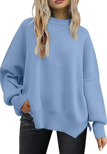 <b>WOMEN</b> CREWNECK CHRISTMAS SWEATER <b>OVERSIZED</b> BATWING FALL FASHION SIDE SLIT KNIT PULLOVER TOPS TRENDY LOOSE KNITWEAR - Product Image 3