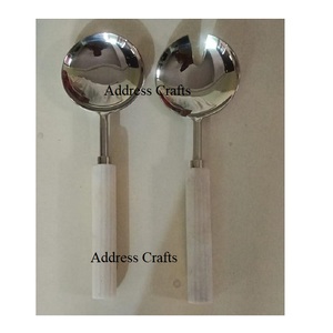 Ensemble de cuillères à salade en acier inoxydable brillant avec manche en marbre, prix de gros, ustensiles de cuisine, couverts, ensemble de service à salade, vaisselle - Product Image 1