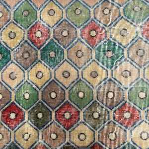 Turkish Rug, <b>Runner</b> 0.4x8 ft Vintage Rug, <b>Green</b> Abstract Wool Rug - Product Image 4