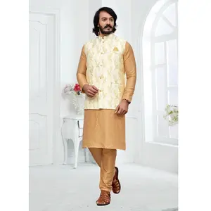 Vente en gros d'usine Maruti Fashion MF206 Veste de pyjama Kurta en soie pour hommes pour les fêtes de mariage en plein air indien - Product Image 1