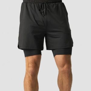 Pantalones cortos para correr 2 en 1 para hombre con forro de compresión-Absorbe la humedad y secado rápido, ideales para entrenamiento y fitness - Product Image 2