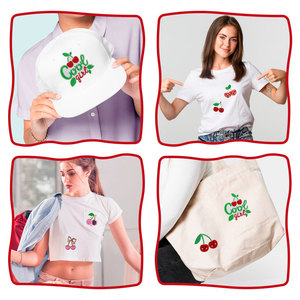 ตัวอย่างป้ายปักแบบกำหนดเอง ป้ายปักชื่อส่วนตัว ลายเชอร์รี่ สาวเท่ สีแดงชมพู ป้ายรีดติดเสื้อผู้ชายหรือผู้หญิง - Product Image 3