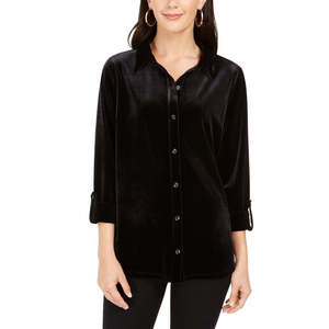 Camicia Elegante da Donna Charter Club in Velluto con Bottoni, Nera XX-Large, Colletto in Seta Lavorata a Maglia, per Feste, Ufficio, Moda Invernale - Product Image 1