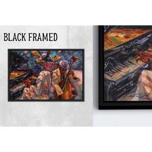 ภาพพิมพ์บนผ้าใบของนักดนตรีแจ๊สสุดมีชีวิตชีวา: ศิลปะคลับสีสันสดใสสมัยใหม่, ผ้าใบกรอบสีดำ 1P - Product Image 1