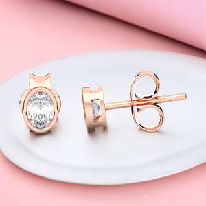 ต่างหูเม็ดเดี่ยวมอยส์ซอไนต์0.50Ct รูปไข่สีดอกกุหลาบ14K ปรับแต่งได้ - Product Image 1