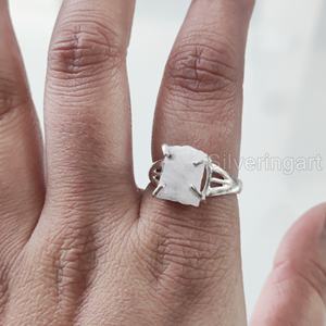 Joyería de piedra cruda, anillo de mujer, piedra lunar de arcoíris en bruto Natural, piedra preciosa, piedra natal de junio, Anillo gitano bohemio, anillo de Plata de Ley 925 - Product Image 2