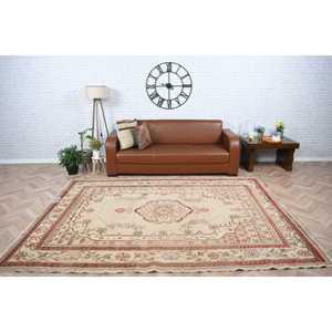 6.5x9.1 ft Turkish Vintage <b>Wool</b> Rug <b>Red</b> White Floral Patchwork Design Latex Backing - Product Image 2