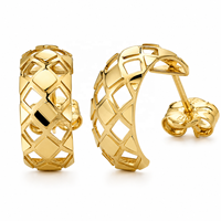 Pendientes de Aro Geométricos de Oro Amarillo de 14K con Diseño de Rejilla Pulida, Joyería Fina, Venta al por Mayor OEM ODM