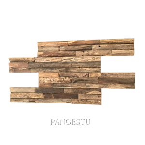 Panel de Pared Acústico de Madera de Teca Reciclada Sólida, Diseño Geométrico Escalonado Moderno, Estilo Rústico Natural para Apartamentos y Salas de Estar - Product Image 1