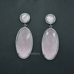 925 plata esterlina rosa claro Monalisa con CZ mujeres declaración joyería hecha a mano pendientes piedras preciosas joyería pendientes - Product Image 1