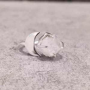 Bague pour femme en pierre de lune arc-en-ciel naturelle, pierre de naissance de juin, croissant de lune, bijoux faits à la main, bague en argent sterling 925 - Product Image 5