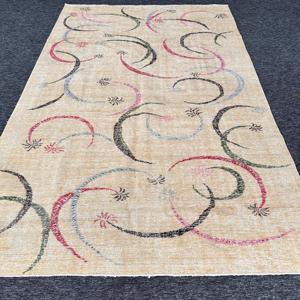 พรมวินเทจสไตล์ตุรกี ขนาด 0.5x10.1 ฟุต สีเบจ ลายดอกไม้ ทำจากขนสัตว์ - Product Image 1