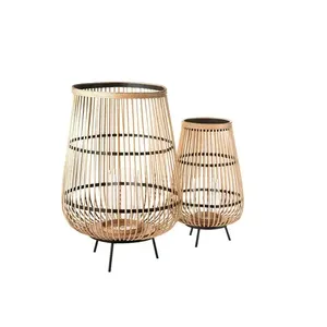 Wicker handicrafts product bamboo corner floor lamp decorative rattan candle holders lantern with legs centerpieces for wedding