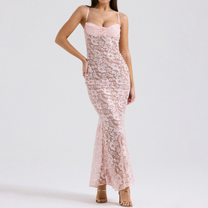 فساتين زفاف وصيفات الشرف عالية الجودة بلا أكمام للنساء أنيقة مثيرة الدانتيل Bodycon عارية الظهر السباغيتي زلة اللباس - Product Image 1