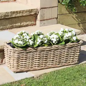 Sustainable Style: Hand Woven Rectangular Vietnam Rattan Small Planter Pots for Windows and Home Decor