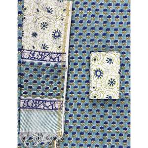 Traje de Chanderi Chiffon sin Costuras con Estampado a Mano, Estilo Bohemio sin Cuello para Primavera/Verano - Product Image 1