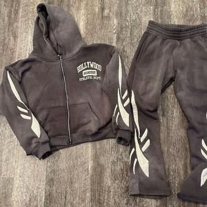 High Quality Sweatpants and Hoodie Set Custom Logo Sports Suit Track Suits <b>Trousers</b> Patch Embroidery Acid Wash Tracksuit for Men - Product Image 3