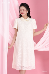 B2 MUM V1504 Soft Lace Maternity Party <b>Dress</b> Short Sleeves V-Neck Collar Rhinestones Breathable Eco-Friendly <b>2</b>-Layer A-Line - Product Image 4