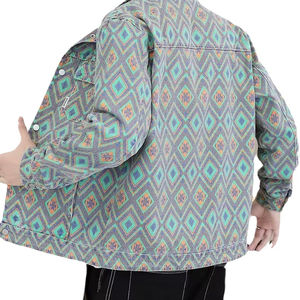 Chaquetas Vaqueras Personalizadas para Hombre con Estampado Étnico Azteca de Manga Larga, Chaquetas de Mezclilla con Logotipo Personalizado - Product Image 4