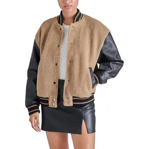 최고 판매 겨울 도착 여성 다크 브라운 셰르파 양털 대형 레터맨 대표팀 재킷 판매 여성 통기성 재킷