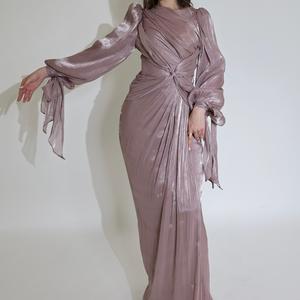 Wholesale Custom Long Sleeve Anti-Wrinkle Silk Abaya Dubai Ruffle Sleeves Luxury Stylish Petite <b>Women</b> <b>Muslim</b> <b>Dress</b> Islamic - Product Image 2