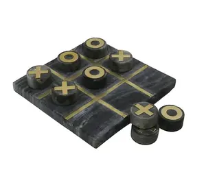 Mármol negro de buena calidad con tira de latón Tic-Tac-Toe Juego de madera con tablero de juego acrílico para niños de Target World - Product Image 2