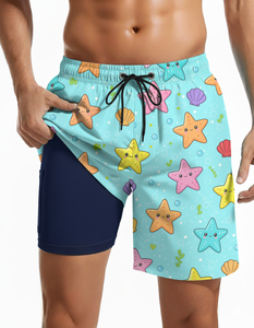 2 in 1 Quick Dry Men's Floral Printed Board <b>Shorts</b> Wholesale Mid Waist Compression <b>Liner</b> Woven Fabric <b>Swim</b> Trunks Street Style - Product Image 6