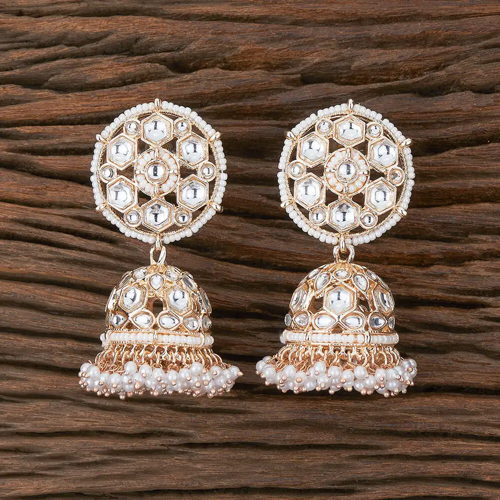 Grossiste Et Fabricant Boucle D'oreille Indo Western Jhumki Plaqué Or Rose 110097 Avec Perles