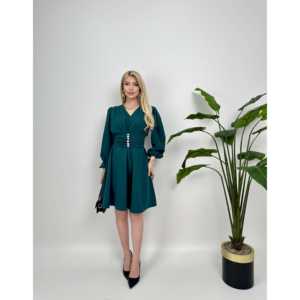 Vestido Satinado 1003 con Hombros Plisados, Corte en A, Cintura Natural, Cómodo, con Cinturón - Product Image 2